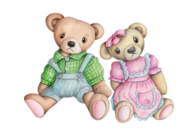 cute-teddy-bears-boy-and-girl-illustration-for-kids