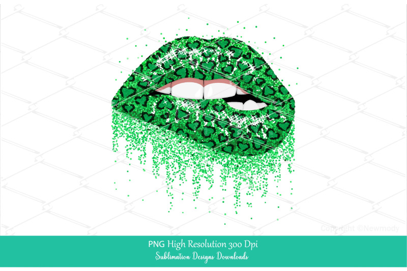 st-patrick-green-leopard-hearts-glitter-dripping-lips-png-sublimation