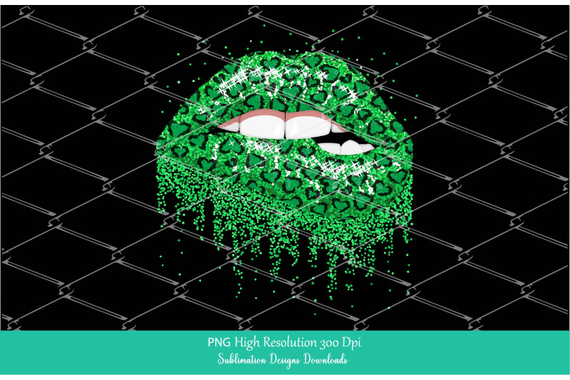 st-patrick-green-leopard-hearts-glitter-dripping-lips-png-sublimation