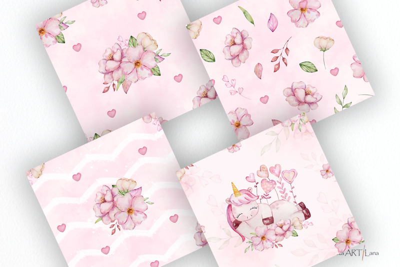 unicorn-valentines-watercolor-digital-paper-pack