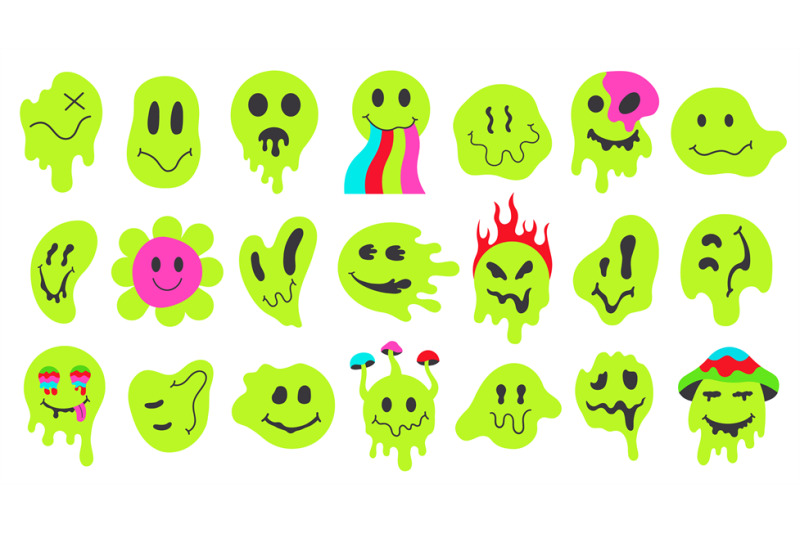neon-melting-smiling-faces-retro-doodle-dripping-smile-emoji-psyched