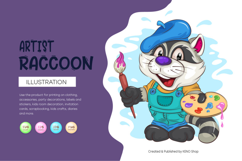 cartoon-raccoon-artist-t-shirt-png-svg