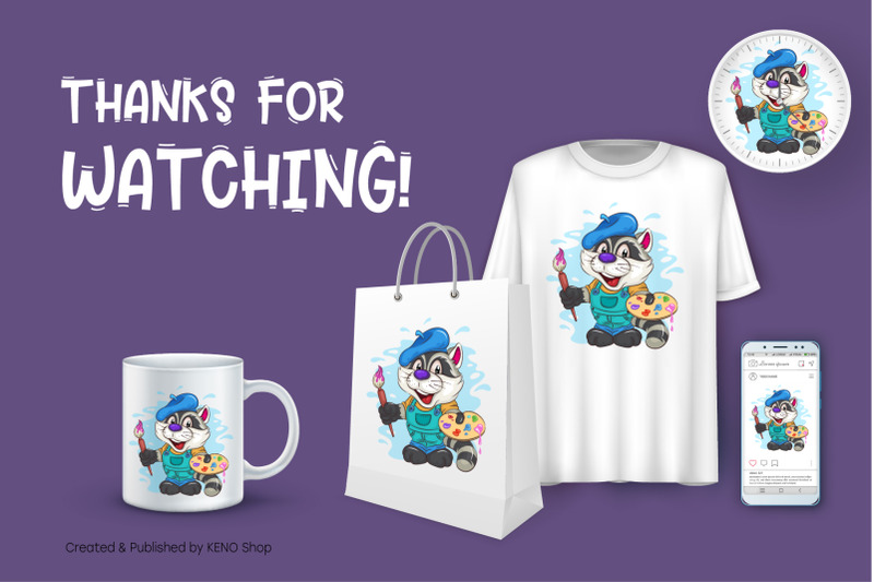 cartoon-raccoon-artist-t-shirt-png-svg