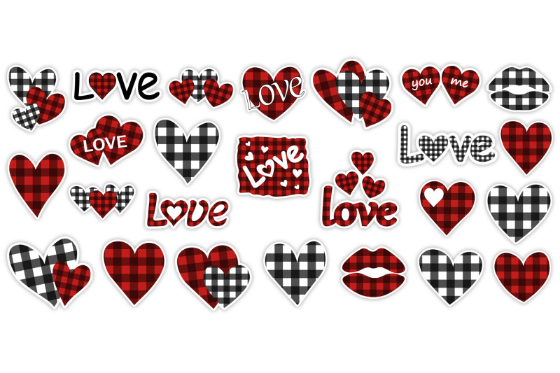 valentine-buffalo-plaid-stickers-hearts-buffalo-sticker-png