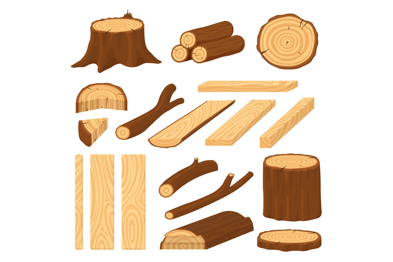 cartoon-wood-logs-material-wooden-timber-cracks-tree-log-stump-and