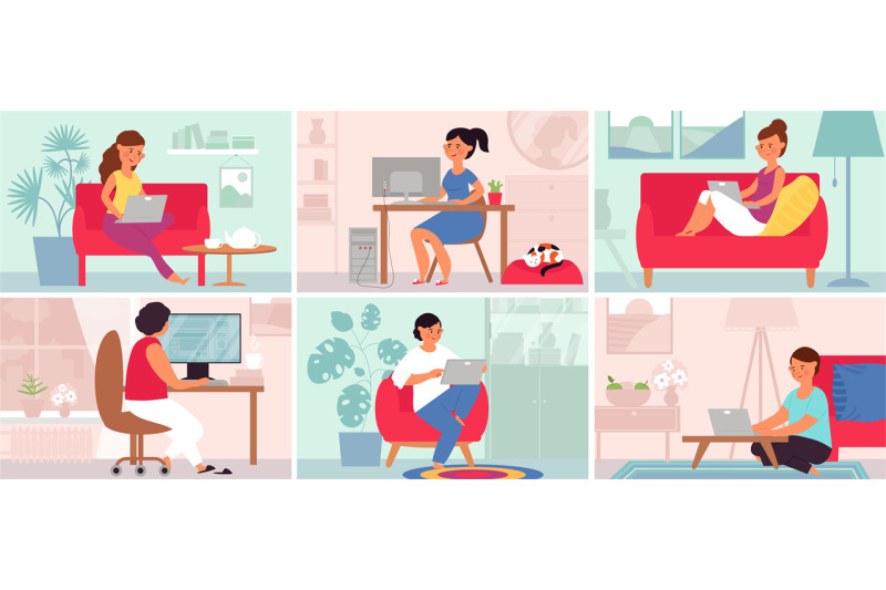 people-work-from-home-freelance-working-cat-sleep-near-owner-female