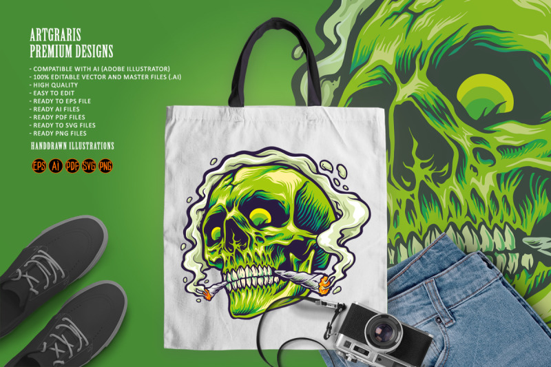 green-skull-joint-smoking-a-weed-marijuana