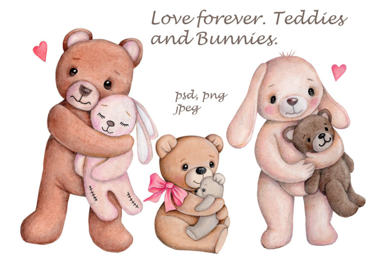 teddy-and-bunny-love-forever-watercolor