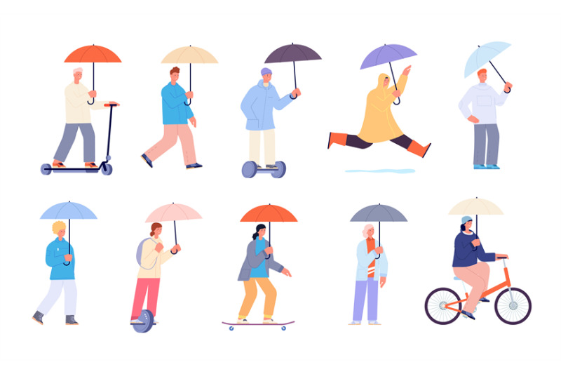 rainy-day-characters-raincoat-and-umbrella-for-people-worker-on-bike