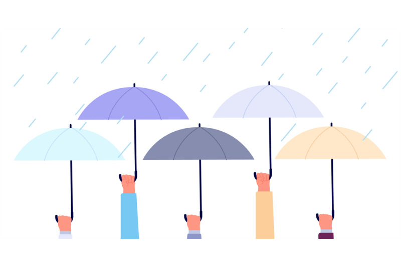 hands-with-umbrellas-rain-storm-flood-in-city-business-safety-or-in