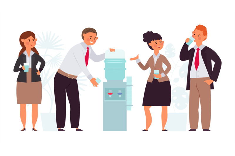 office-people-conversation-water-drink-on-work-flat-corporate-cooler