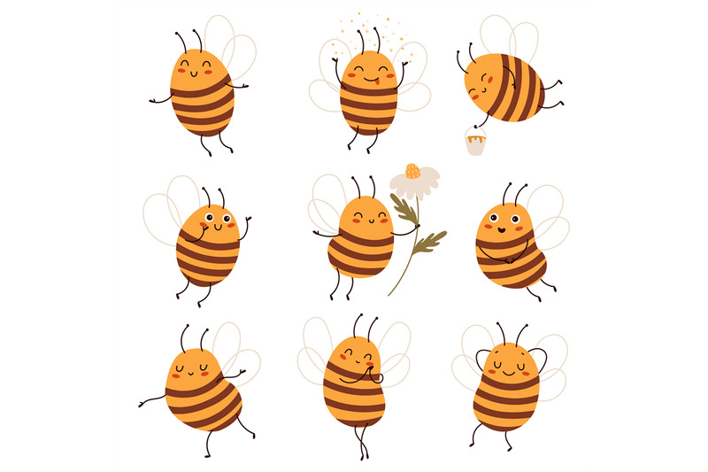 cute-honeybee-funny-honey-getters-characters-in-various-states-and-po