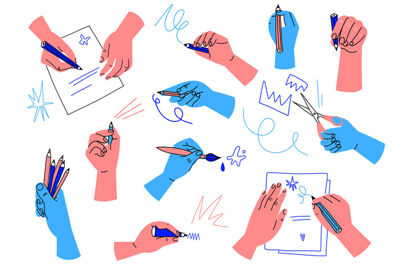 hands-hold-stationery-arms-hold-pencils-and-brushes-isolated-palms-w