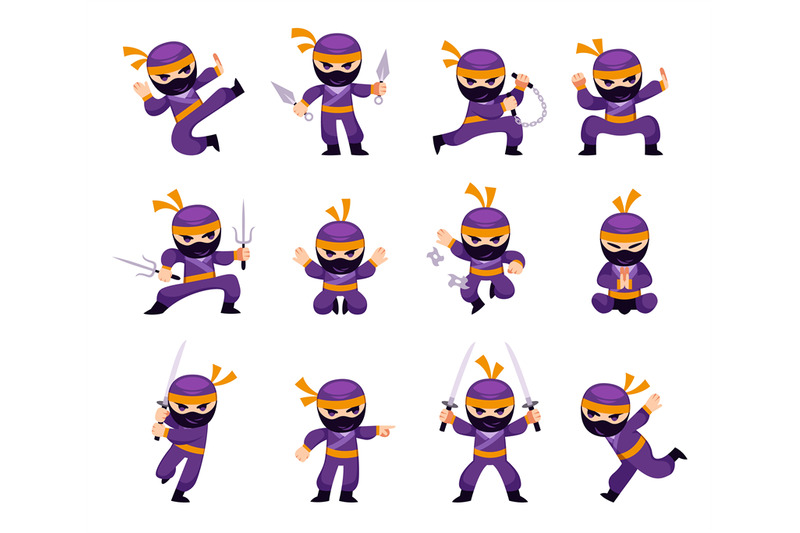 cartoon-ninja-man-in-different-action-and-combat-poses-karate-japane