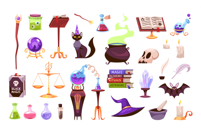 magic-tools-wizards-equipment-and-animals-companions-witchcraft-spel