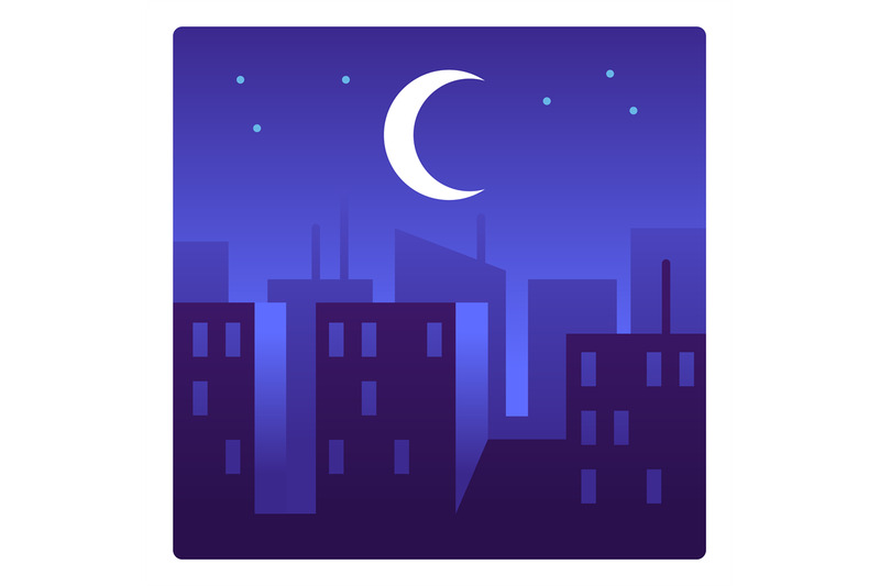 night-time-in-city-street-moon-shining-above-skyscrapers