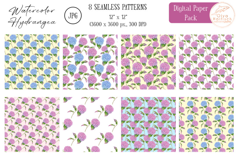 hydrangea-digital-paper-pack-watercolor-floral-seamless-patterns