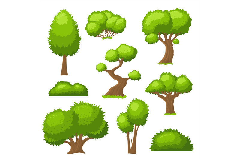 cartoon-tree-and-bush-garden-bushes-isolated-shrubbery-with-green-le