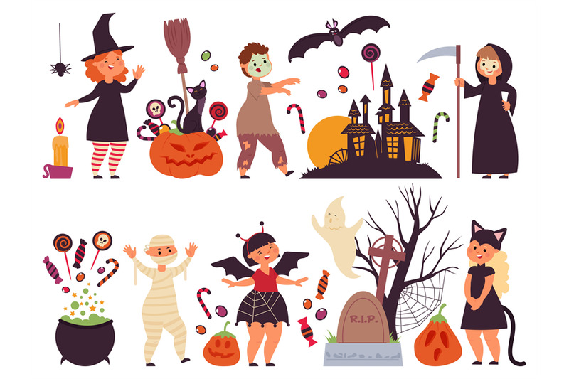 halloween-party-elements-scary-holiday-celebration-isolated-stickers