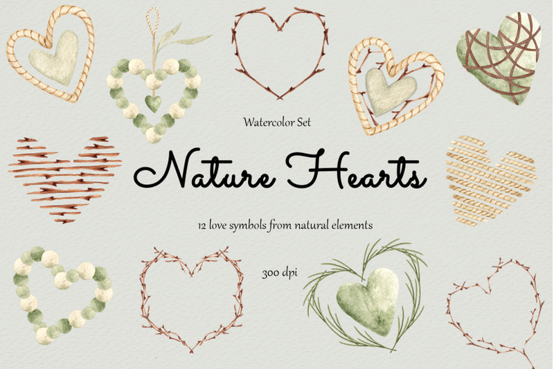 watercolor-set-quot-nature-hearts-quot