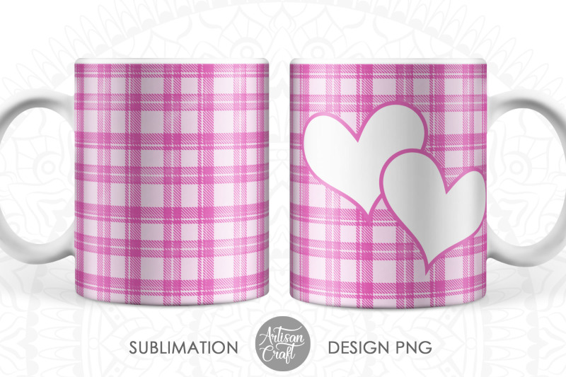 pink-plaid-heart-frame-mug-sublimation-designs-tartan-mug-photo-mug