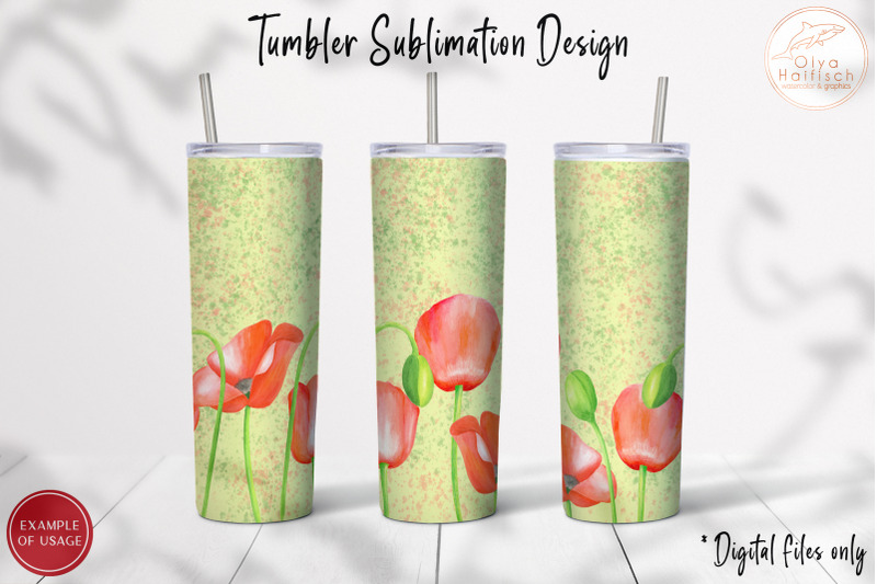 watercolor-poppy-tumbler-sublimation-20-oz-floral-tumbler-wrap-png