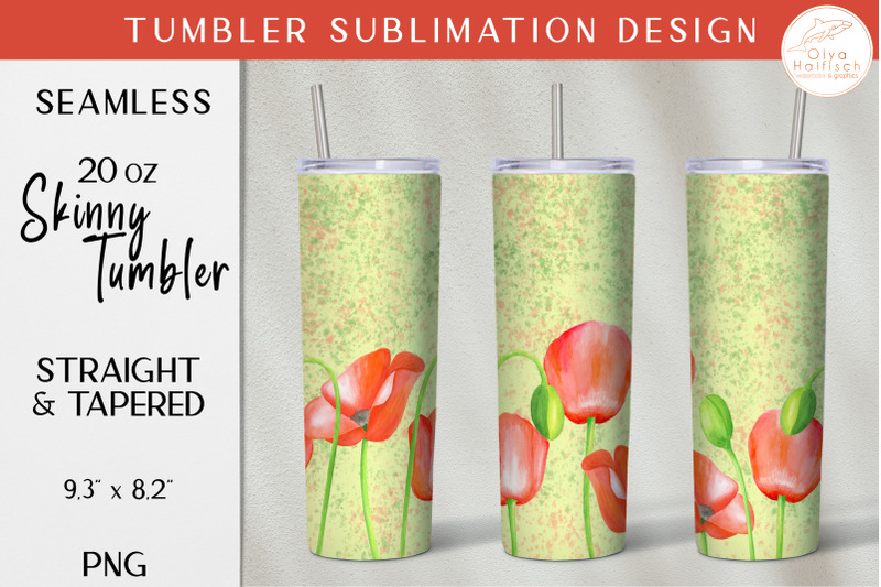 watercolor-poppy-tumbler-sublimation-20-oz-floral-tumbler-wrap-png