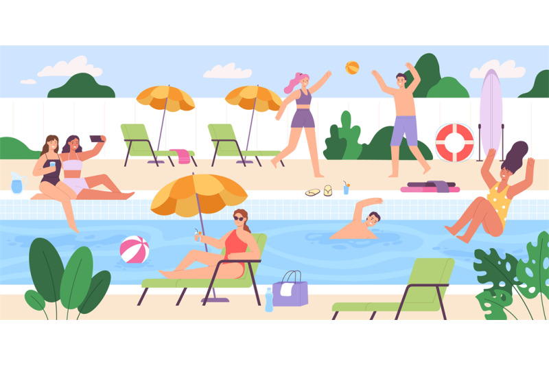 flat-people-at-outdoor-swimming-pool-summer-party-men-and-women-playi