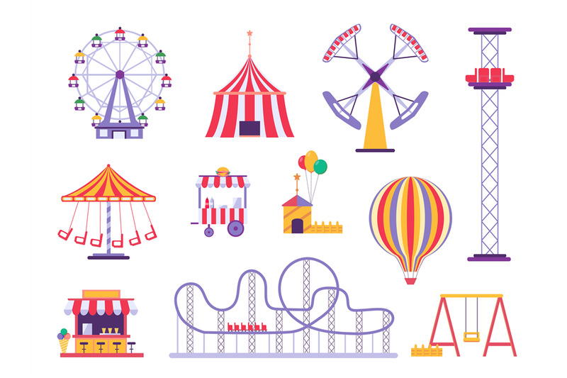 flat-amusement-park-roller-coaster-circus-tent-and-hot-air-balloon-f