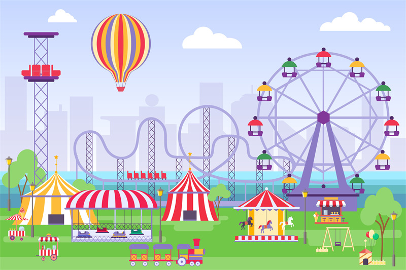 amusement-park-landscape-with-ferris-wheel-circus-tents-and-carousels