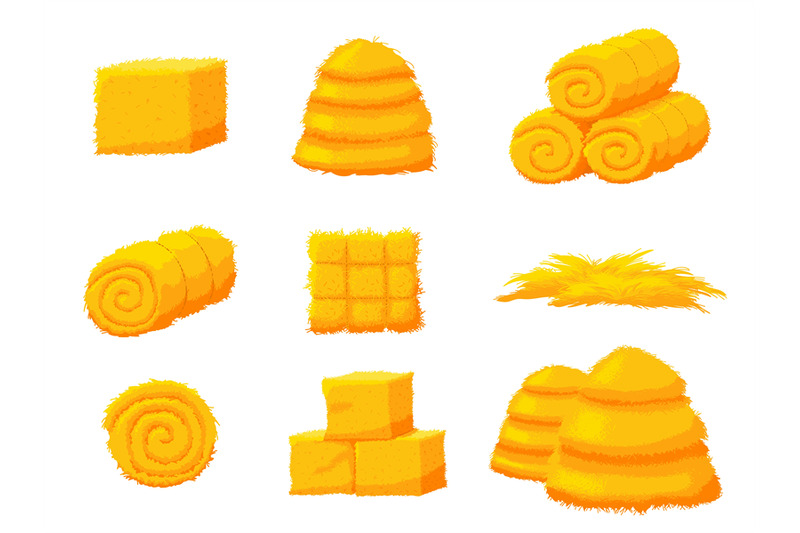 cartoon-hay-bale-straw-isolated-farmers-agriculture-elements-yellow