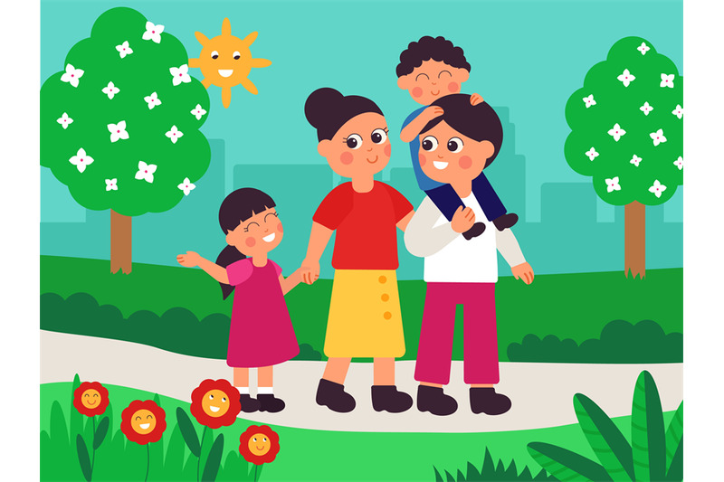 family-in-city-park-outdoor-lifestyle-walking-with-parents-children