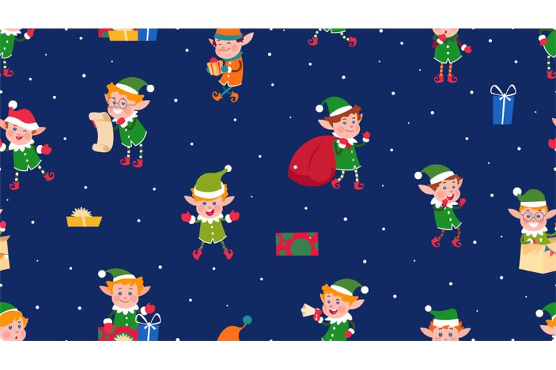 santa-elves-print-christmas-elf-cute-cartoon-holiday-kids-with-gift