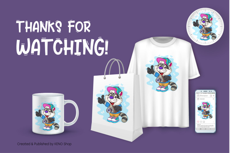 cartoon-raccoon-photographer-t-shirt-png-svg