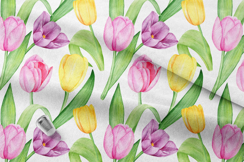 tulips-blossom-watercolor-digital-paper-bright-spring-flowers-pattern