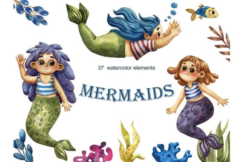 mermaids-watercolor-clipart