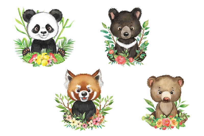 cute-bears-watercolor-clipart-forest-baby-animals-animals-and-flower