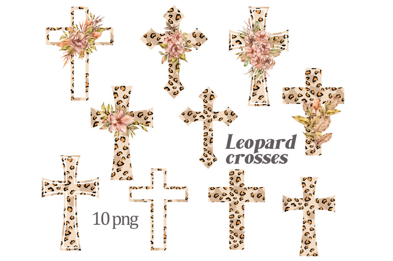 leopard-easter-crosses-clipart-for-sublimation-10-png-files