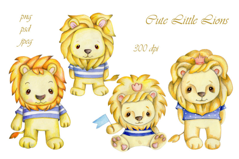 four-cute-little-lions-watercolor-illustrations