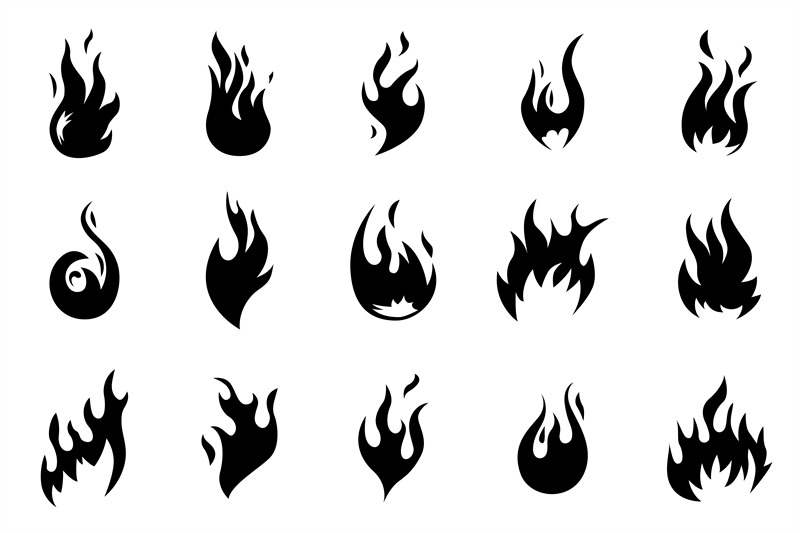 black-fire-icons-flames-shapes-heat-fires-silhouettes-isolated-hot