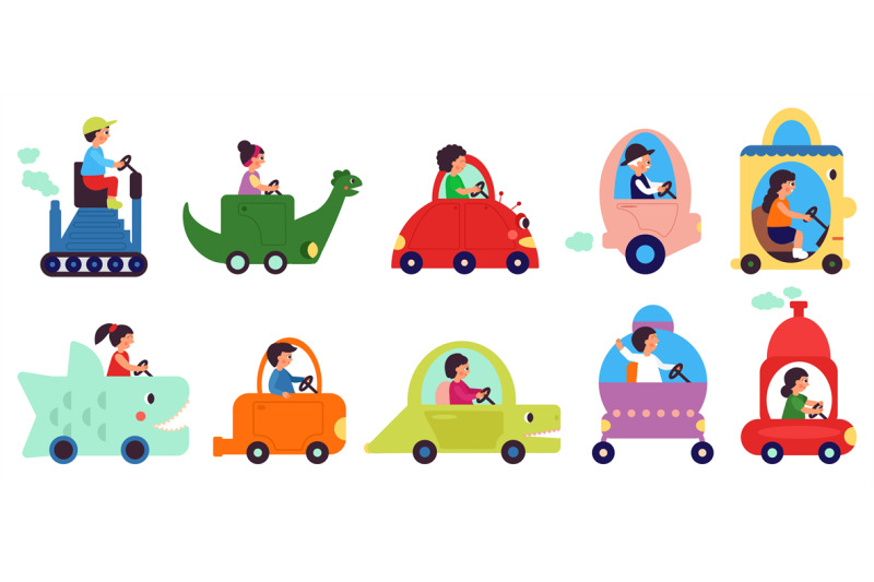 people-riding-cartoon-childish-transportation-characters-woman-man-r