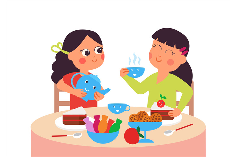 girls-breakfast-tea-time-cartoon-friends-drink-together-little-girl