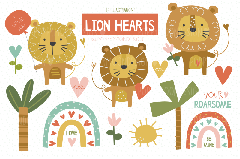 lion-hearts-clipart-set