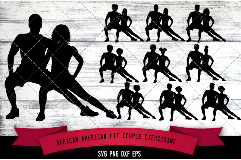 african-american-fit-couple-exercising-silhouette-svg