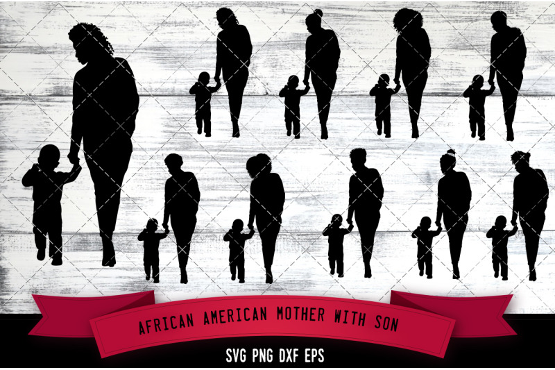 african-american-mother-with-son-silhouette-svg