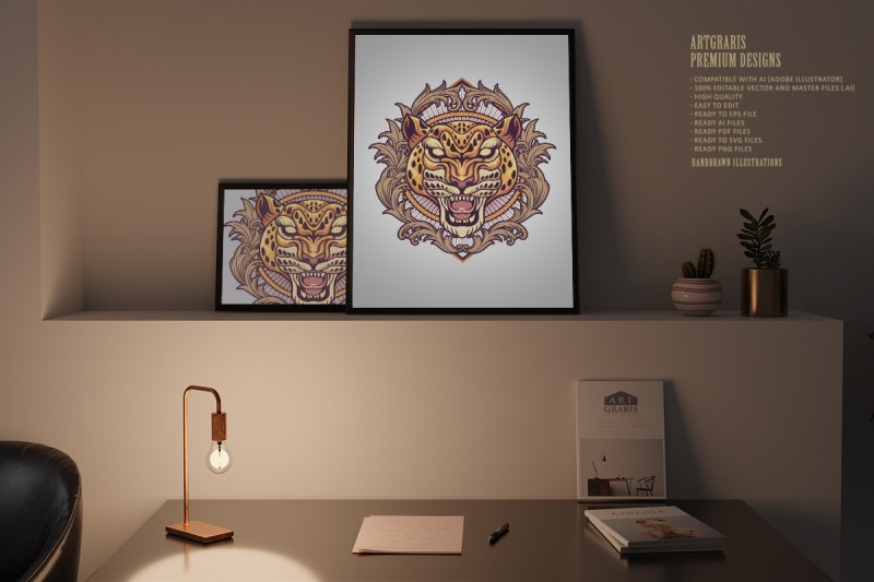 cheetah-vintage-ornament-shield-logo-illustrations