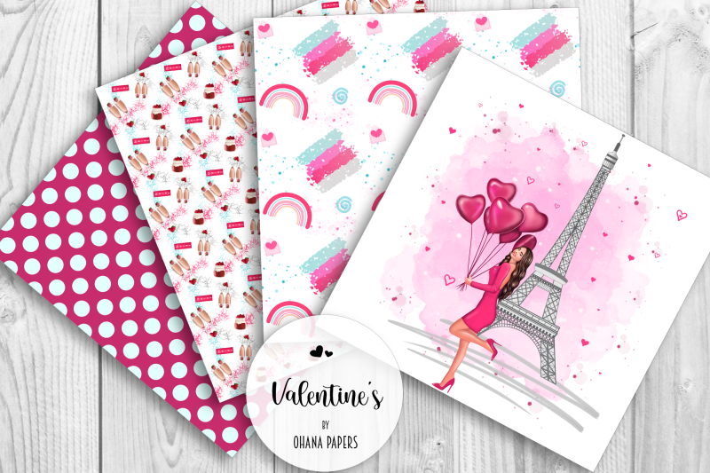 valentines-day-digital-paper-pack-fashion-illustration-girl-romantic