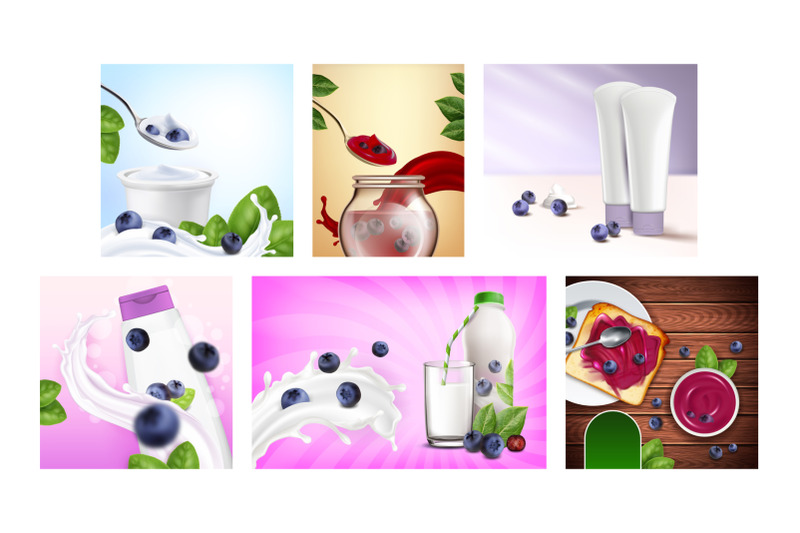 blueberry-product-promotional-posters-set-vector