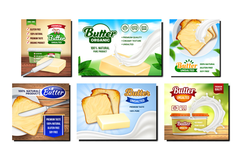 butter-creative-promotional-posters-set-vector