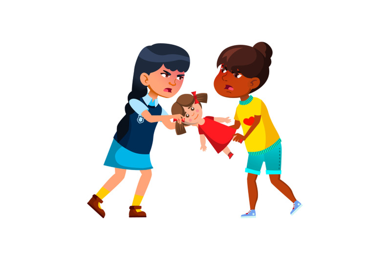 schoolgirls-fighting-and-arguing-over-doll-vector